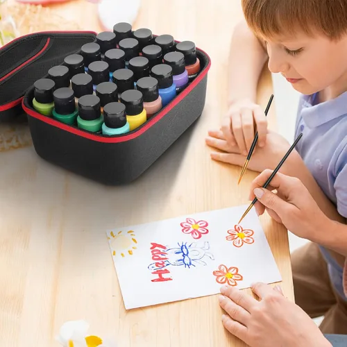 Miniatura 6 de Organizador de pintura acrílica para 24 botellas, 2 onzas, negro, portátil, organizador de almacenamiento de suministros de arte