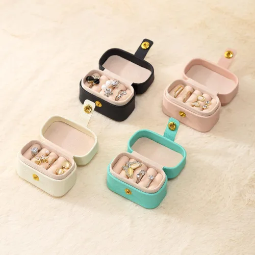 Miniatura 7 de CASEGRACE Pequeña caja de joyería para anillos, mini joyero de viaje, estuche de almacenamiento portátil para anillos y aretes, regalos para mujeres