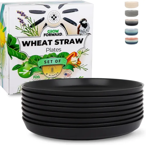 Miniatura 17 de Grow Forward Platos de postre de paja de trigo prémium – Juego de 8 platos de plástico duro reutilizables de 8 pulgadas – Platos irrompibles aptos