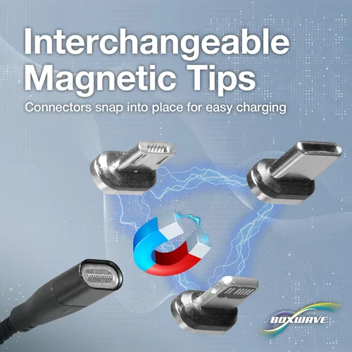Miniatura 2 de BoxWave Cable compatible con GameSir X2 (2021) - MagnetoSnap PD AllCharge Cable (100W), imán PD 100W cable de carga USB tipo C Micro USB - Negro