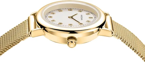 Miniatura 5 de Reloj dorado para mujer con pequeña banda de malla de acero inoxidable, minimalista de dos manecillas, esfera romana de caja redonda, herramienta