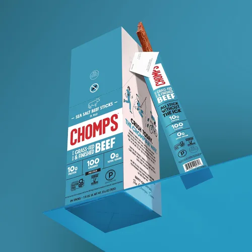 Miniatura 7 de Bocadillos Chomps, palillos de cecina, sin gluten, sin OMG, 100 calorías, para dietas paleo y keto, aprobados para dieta de 30 días, paquete de 10