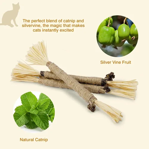 Miniatura 4 de Silvervine Sticks for Cats - Cat Chew Toy for Teeth Cleaning, Edible Matatabi Kitty Chew Sticks, Catnip Cat Toys for Indoor Cats (4, Grey)