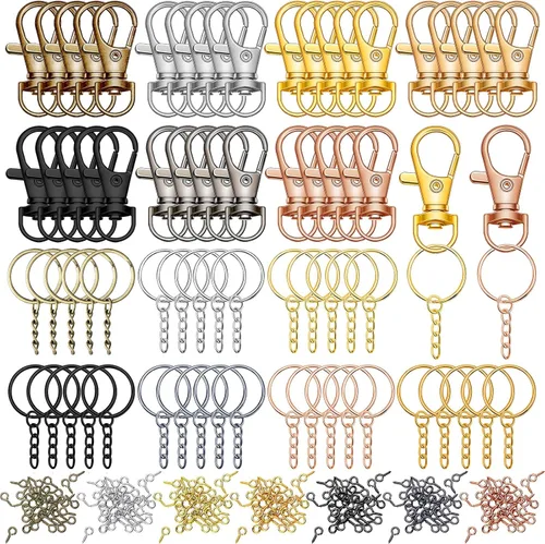 Kit de 280 llaveros que incluye 35 llaveros giratorios con cierre de langosta, 35 llaveros con cadenas, 210 piezas de ganchos pequeños para