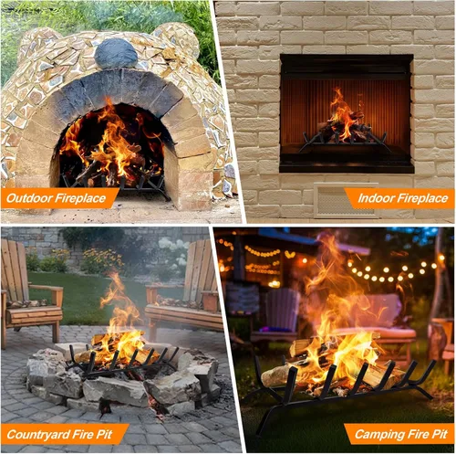 Miniatura 6 de Rejilla para Chimenea, Soporte de Troncos para Chimenea, Rejilla de Quemado de Leña de Hierro Fundido de 21 Pulgadas de Alta Resistencia