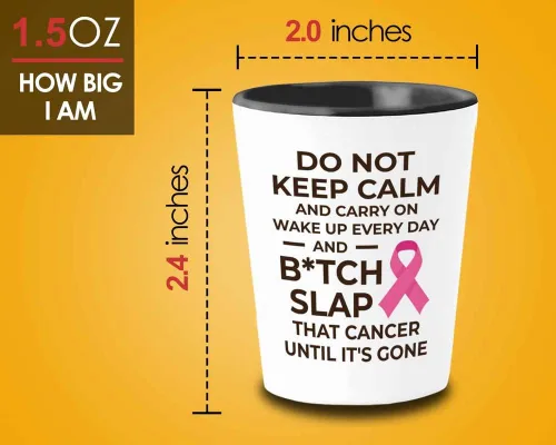 Miniatura 4 de Vaso de chupito contra el cáncer de 1.5 oz – Btch Slap That Cancer – Regalo de condolencias para el cáncer de mama Mujer fuerte Apoyo Quimioterapia