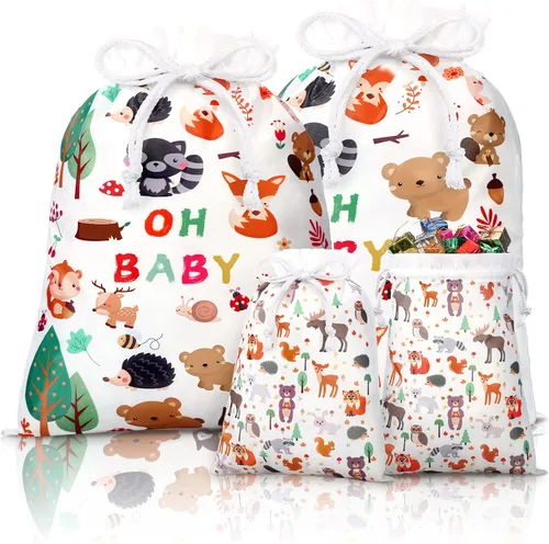 Miniatura 9 de Sadnyy 4 bolsas de regalo para baby shower, grandes elefantes rosas con cordón de tela, para baby shower, cumpleaños infantil, fiesta de revelación