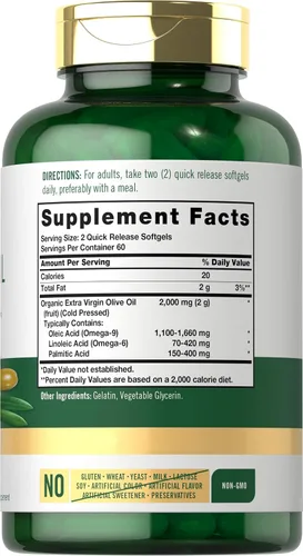 Miniatura 2 de Carlyle Aceite de oliva extra virgen de 2000 mg 120 cápsulas de gel suave prensado en frío Suplemento herbario sin OMG y sin gluten