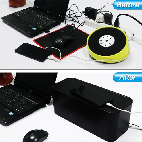Miniatura 4 de Power Strip Hider Box - Organizador de gestión de cables, tamaño grande y mediano, color negro Power strip hider box hides cords and surge