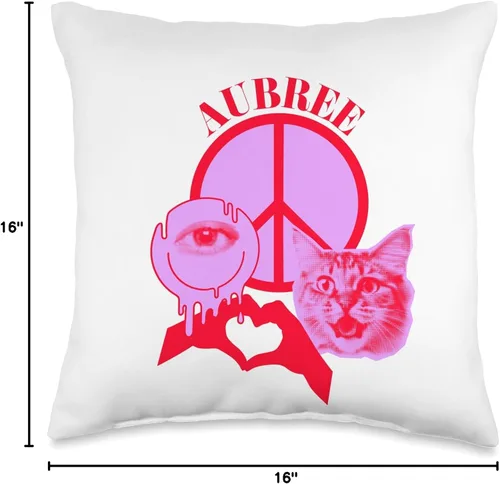Miniatura 4 de Aubree Name Personalized Peace and Karma Co. Aubree - Almohada personalizada con el nombre "I Love Retro Cat Mom", 16 x 16 pulgadas, multicolor