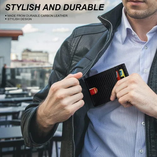 Miniatura 7 de GOSALISU Cartera delgada para hombre con clip para dinero, 11 ranuras, bloqueo RFID, bolsillo frontal, billetera plegable con 2 ventanas