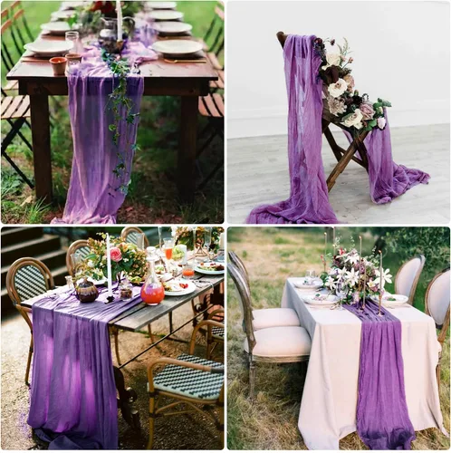 Miniatura 3 de Paquete de 8 caminos de mesa de gasa morada de 10 pies, camino de mesa de tela de queso de gasa de 35 x 120 pulgadas, romántico, bohemio, para boda