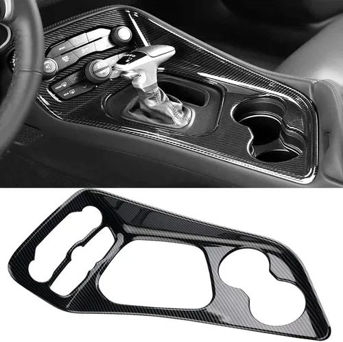 Miniatura 7 de Karltys Cubierta de panel de palanca de cambios para Dodge Challenger 2015-2024 2025+ + consola central de fibra de carbono, panel de palanca