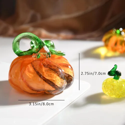Miniatura 2 de Figura de calabaza de cristal soplado a mano de 3 pulgadas, pisapapeles de calabaza de cristal marrón grande, calabazas de Acción de Gracias