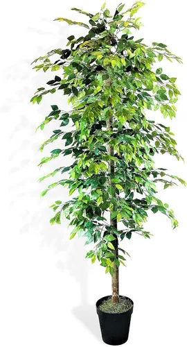 Miniatura 10 de LCG Florals - Árbol artificial de ficus de 4 pies en maceta de metal de cobre, planta de interior sintética con tronco de madera real, totalmente