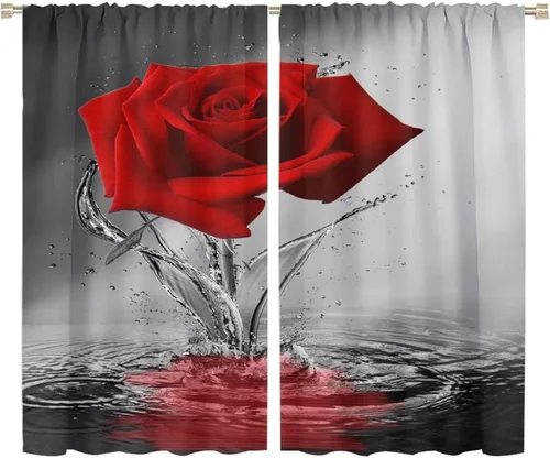 Miniatura 20 de Cortinas opacas con diseño floral de rosas para cocina, retro, rústicas, románticas, con bolsillo para barra, cortinas opacas para dormitorio, sala