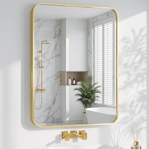 Miniatura 33 de Koonmi Espejo de baño, 30 x 30 pulgadas, espejo con marco de metal negro para baño, vidrio templado, antioxidante, espejo rectangular redondeado