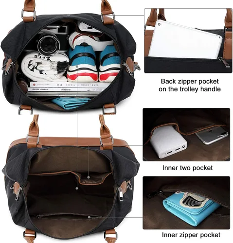 Miniatura 4 de CAMTOP- Bolso de viaje para mujer, de lona, para equipaje de mano, negro, (Black -1)), 6050