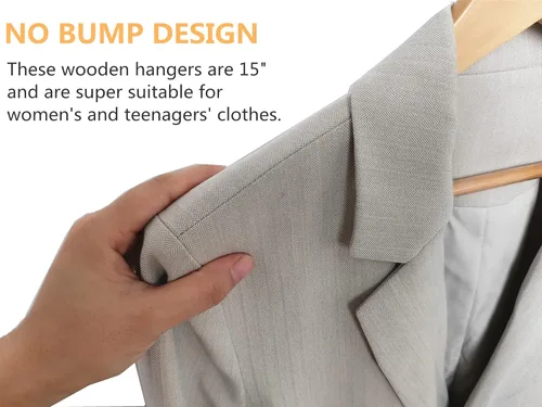 Miniatura 4 de Amber Home Paquete de 20 perchas de madera natural de 15 pulgadas para mujeres, adolescentes, perchas para camisas, chaquetas, perchas de madera