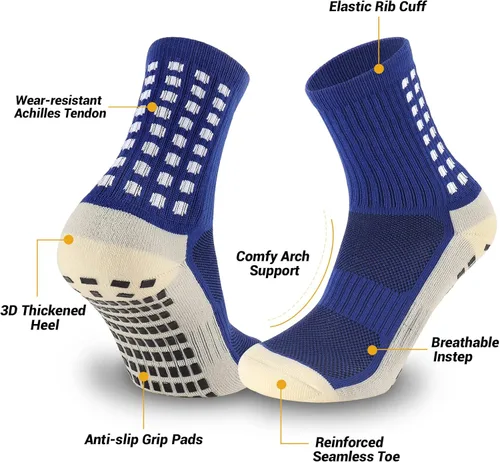 Miniatura 3 de Ultrafun 5 pares de calcetines de fútbol para hombre, calcetines de agarre acolchados antideslizantes para deportes de fútbol y baloncesto