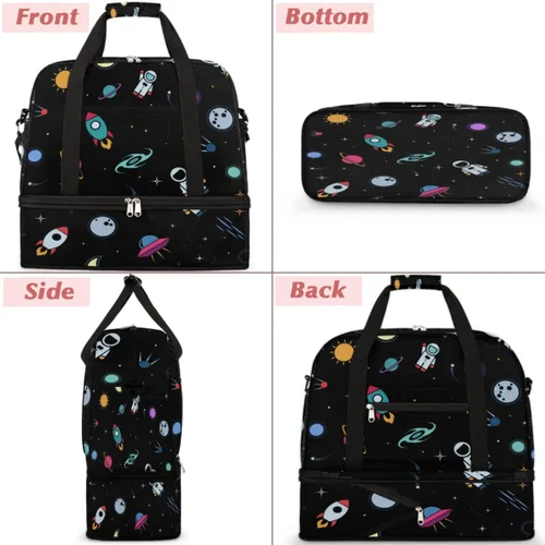 Miniatura 3 de Rocket Airship Earth Astronaut Foldable Travel Duffel Bag Tote Carry On Luggage Sports Gym Bag With Shoe Compartment For Woman Man Overnight Weekend