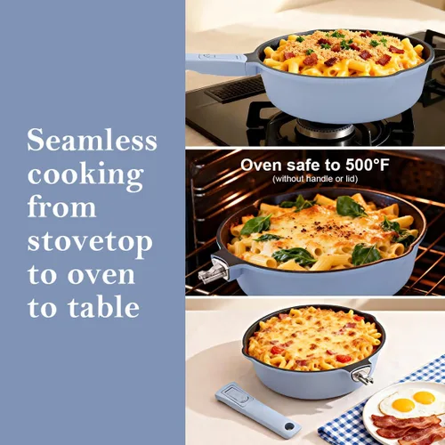 Miniatura 3 de Sartén antiadherente de 10 pulgadas de profundidad con tapa, sartén antiadherente de 4 cuartos de galón, utensilios de cocina no tóxicos, compatible