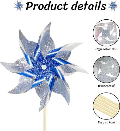 Miniatura 6 de HOOSUN Paquete de 10 molinillos reflectantes para patio y jardín, molinos de viento para exteriores, molinos de viento brillantes para decoración