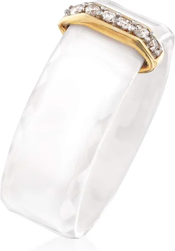Miniatura 3 de Ross-Simons Anillo de cerámica blanca y diamantes de 0.10 qt. t.w con oro amarillo de 14 quilates