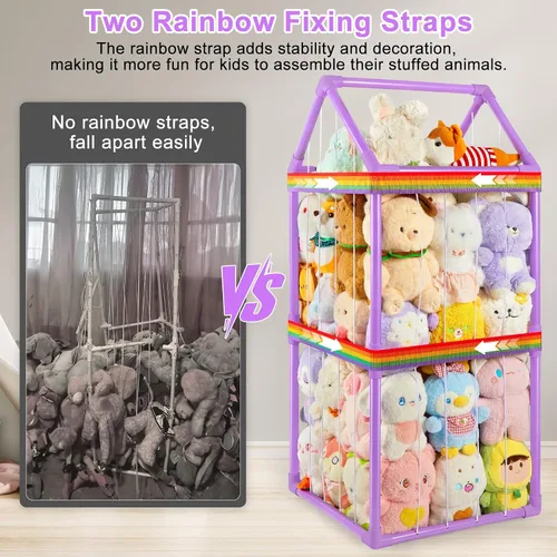 Miniatura 5 de Basumee Almacenamiento de animales de peluche, zoológico, para niños, con dos correas de arco iris, tubo de PVC, organizador de almacenamiento