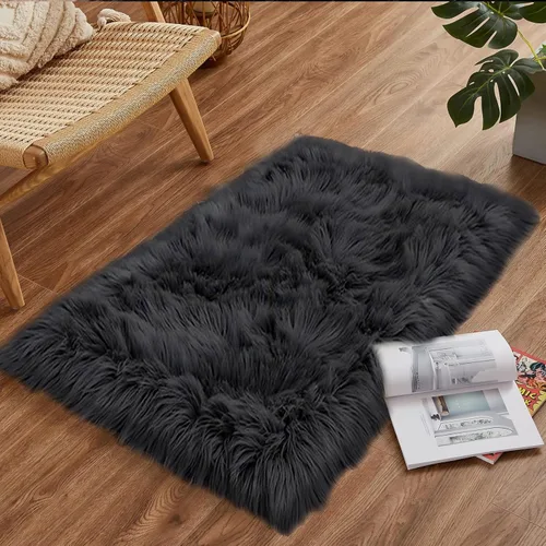 Miniatura 70 de Goolela Alfombra esponjosa de piel sintética de oveja sintética de 4 x 6 pies, color gris, para dormitorio, mesita de noche, alfombra suave de felpa