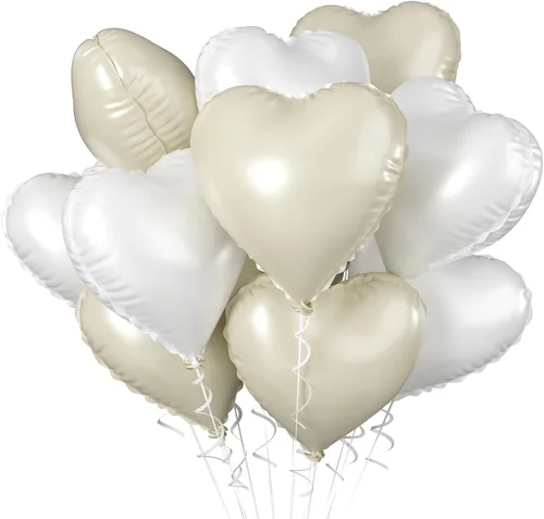 Miniatura 18 de Globos de corazón azul bebé, 10 piezas de globos en forma de corazón azul claro y blanco pastel, globos de papel de aluminio blanco arena crema