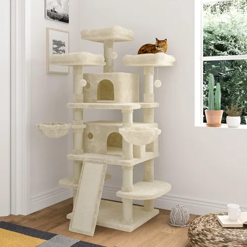 IMUsee Árbol grande, torre de 68 pulgadas, con condominio, perchas acogedoras de felpa, postes rascadores de sisal y hamacas, centro de actividades