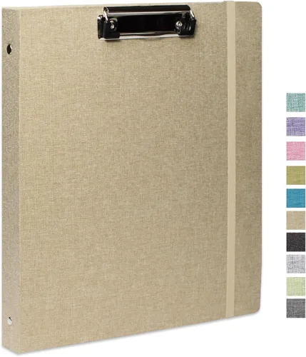 Miniatura 35 de Carpeta de tres anillos con portapapeles, cubierta de lino, carpeta de 1 pulgada para papel de 8.5 x 11 pulgadas, 2 bolsillos interiores de papel