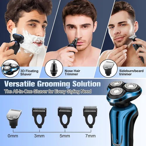 Miniatura 5 de Maquinilla de afeitar eléctrica para hombres, 3 cabezales flotantes, impermeable, para hombre, pantalla LED, inalámbrica, con recortadora de pelo