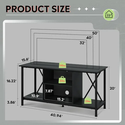 Miniatura 3 de WLIVE Soporte de TV industrial para TV de hasta 45 pulgadas, centro de entretenimiento con marco de metal resistente, consola multimedia compacta