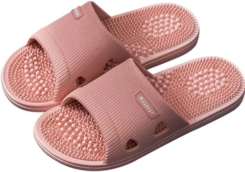 Pantuflas de masaje para mujeres y hombres, acupresión para pies, fascitis plantar, deslizadores, sandalias de reflexología, zapatos de ducha Rosa