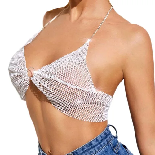 Miniatura 3 de Barode Cadena sexy con diamantes de imitación para el cuerpo cadena de bikini de playa sujetador de cadena de bikini para fiestas y fiestas