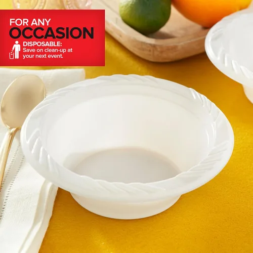 Miniatura 6 de Stock Your Home Paquete de 120 cuencos elegantes de plástico blanco de 12 onzas para fiestas, tazón pequeño desechable para cenas o cócteles, sopa