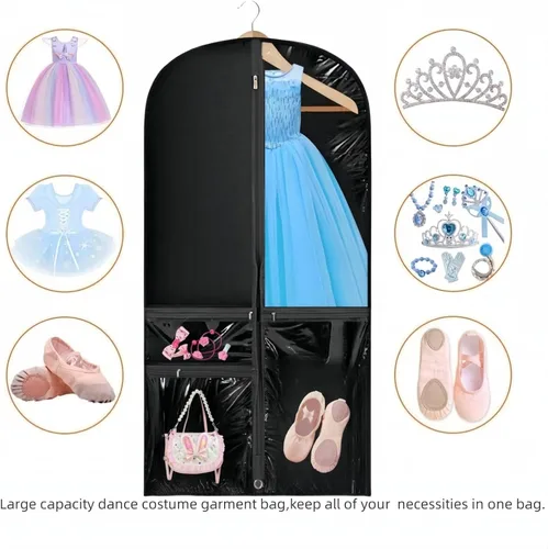 Miniatura 4 de Bolsa de ropa transparente para disfraz de baile, bolsa de ropa de 39 pulgadas para competiciones de baile, funda de ropa colgante para niños