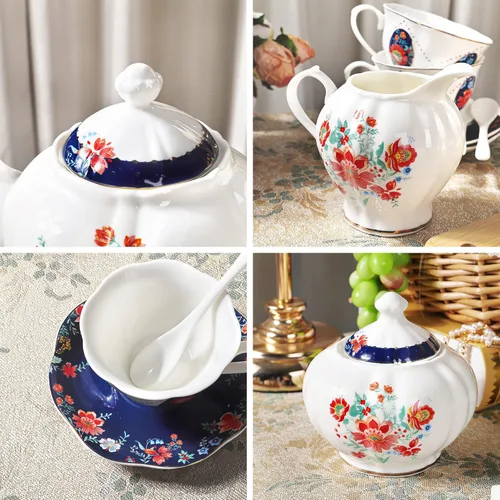 Miniatura 2 de fanquare Juego de té de porcelana victoriana de 21 piezas para 6, juego de tazas de té floral británicas reales para mujeres, juego de fiesta de té