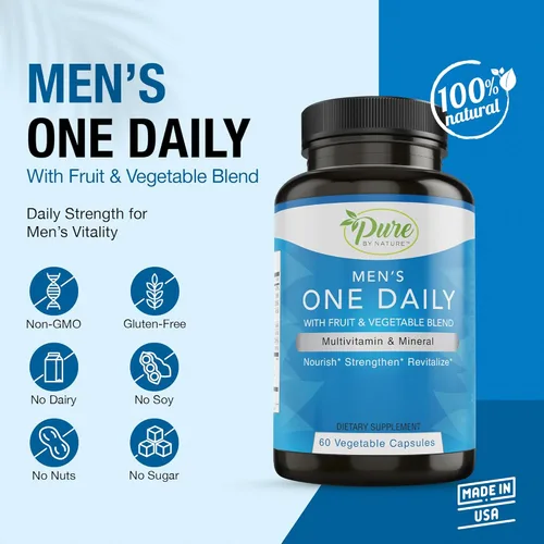 Miniatura 2 de Pure By Nature Multivitamínico diario para hombres, suplemento de apoyo inmunológico con ingredientes no transgénicos, vitaminas y minerales