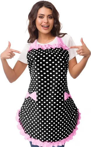 Miniatura 21 de Violet Mist Lindos delantales negros para mujeres con bolsillos, delantales vintage retro elegantes para niñas con lazo, vestido sexy de los años