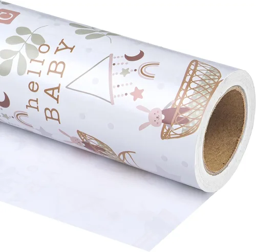 Miniatura 15 de WRAPAHOLIC - Papel de regalo reversible para bebé niña, mini rollo - 17 pulgadas x 33 pies - Diseño de bebé niña y rayas para baby shower, Bebita