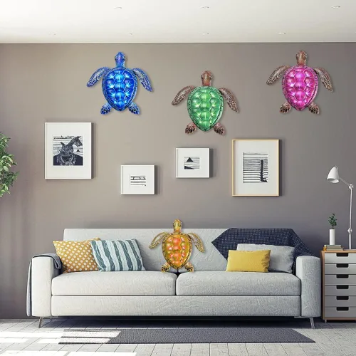 Miniatura 9 de Surakey Decoración de pared de tortuga marina de metal, decoración de pared de tortuga marina, adorno colgante de animales para el hogar