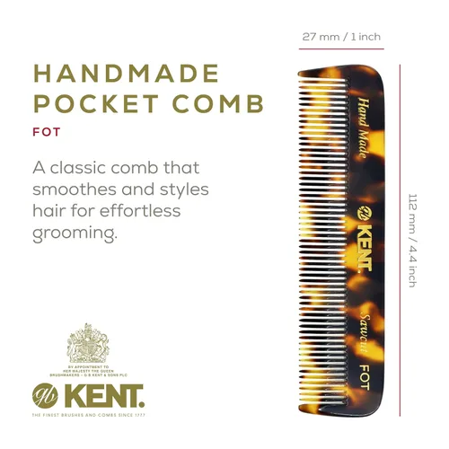 Miniatura 2 de Kent FOT TY - Peine de dientes finos para hombre, peine de bolsillo hecho a mano para viajes, peinado, cabello fino o fino, cuidado de bigote