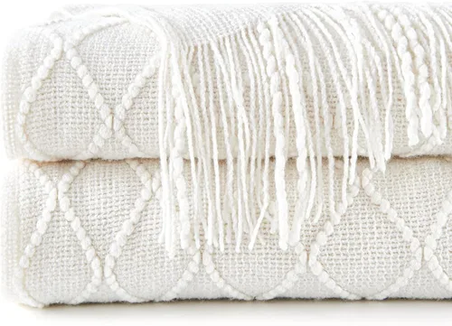 Miniatura 9 de inhand Mantas de punto para sofá y cama, manta de punto suave y acogedora con borla, mantas decorativas ligeras y mantas decorativas, manta tejida A