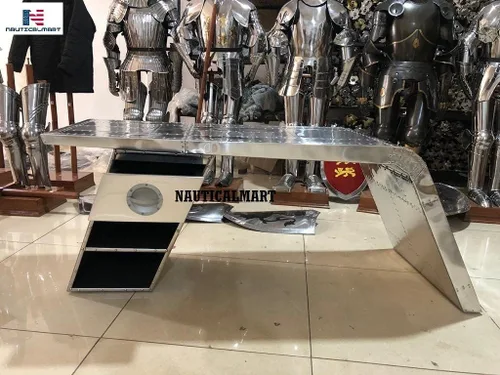 Miniatura 2 de Nautical-Mart Escritorio de ala de aviador Mesa de aluminio Muebles de aviador (izquierdo, 60 pulgadas)
