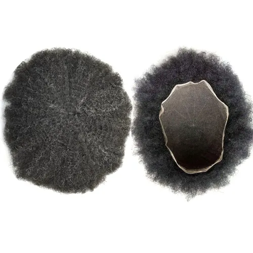 Miniatura 13 de Afro Toupee para hombres negros, unidad de cabello humano brasileño de encaje francés para hombres afroamericanos africanos y negros, sistema