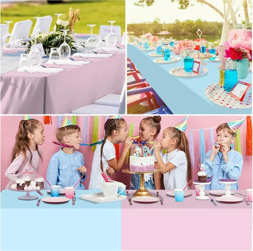 Miniatura 6 de MASHAN 6Pack de manteles para revelación de género, manteles desechables de plástico rosa y azul, fundas de mesa rectangulares para decoración