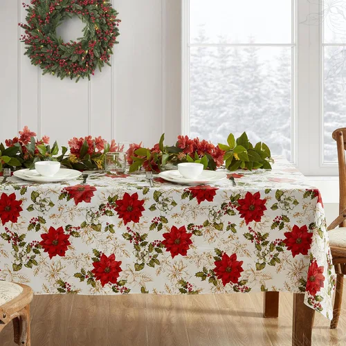 Miniatura 10 de Elrene Home Fashions - Mantel de vinilo resistente al agua y a las manchas con reverso de franela, 60 x 84 pulgadas, diseño navideño